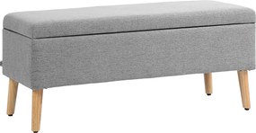 HOMCOM Ławka tapicerowana z przestrzenią do przechowywania, wykończenie w wyglądzie lnu, nogi z drewna kauczukowego, do 220 kg, 110x39x45cm, szara