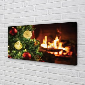 Obraz drukowany na płótnie Bombki, Gałązki i Kominek