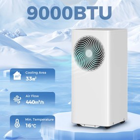 HOMCOM Przenośna klimatyzacja z mocą 9000 BTU i okrągłym wylotem powietrza, 4 w 1 Klimatyzacja z chłodzeniem, osuszaczem 40 L/dzień, wentylatorem, trybem nocnym | Aosom PL