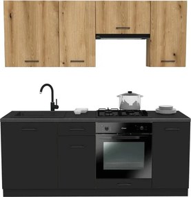 Zestaw Mebli Kuchennych MODERN 200 cm Czarny/Dąb Evoke Loftowy