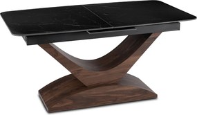 Zestaw Stół Rozkładany Ceramiczny ALICANTE 160-200 cm Czarny/Orzech i 4 Krzesła Tapicerowane EDRICK Rude