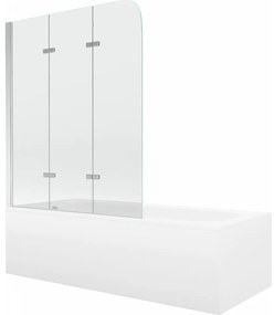 Mexen Vega wanna prostokątna 170 x 70 cm z obudową i parawanem 3-skrzydłowym 120 cm, transparent, chrom - 550117070X9012030100