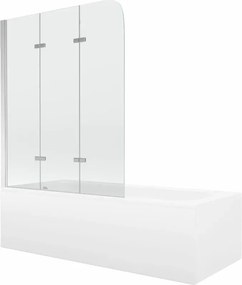 Mexen Vega wanna prostokątna 170 x 70 cm z obudową i parawanem 3-skrzydłowym 120 cm, transparent, chrom - 550117070X9012030100