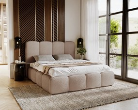 Emporius Merkad Boucle łóżko tapicerowane 160x200 - łóżko z pojemnikiem, gruba pianka, stelaż - elegancki design, tkanina boucle, brązowy (Anthology 4)