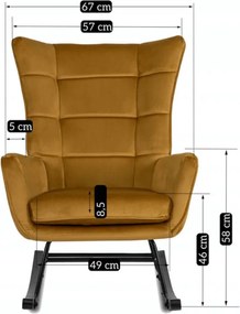 Fotel Bujany na Biegunach Uszak Wypoczynkowy JACKSON Musztardowy Welurowy do Salonu Nowoczesny