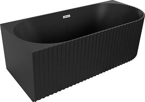 Mexen Gia wanna wolnostojąca narożna ryflowana lewa 170 x 80 cm, czarna mat, przelew chrom - 52701708071L-01