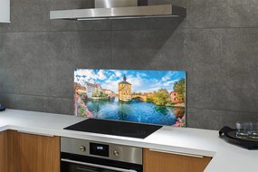 Panel szklany do Kuchni Mosty Starego Miasta o Zmierzchu