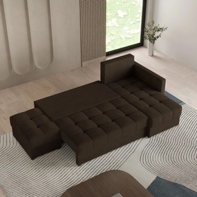 Masseno Narożnik LUMARI z funkcją spania i pojemnikiem na pościel Narozniki L, Rozkładana sofa - Brązowy, KRONOS 06