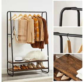 Stojak na ubrania z 2 półkami TAYLOR 100x45x160 cm, rustykalny brązowy