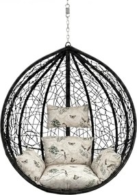 Czarne wiszące krzesło KOKON bez stojaka, beżowa poduszka