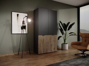 Szafa dwudrzwiowa Dickson 100 cm z ryflowanym frontem półkami i drążkiem na ubrania