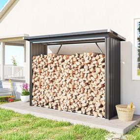 Wiata na drewno opałowe Outsunny, stal ocynkowana, podwyższona podstawa, dach jednospadowy, 213×66,5×150 cm, ciemnoszary