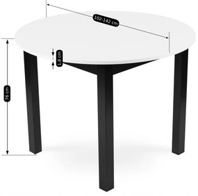 Stół Okrągły Rozkładany HARRY 102-142 cm Biały/Czarny Nowoczesny
