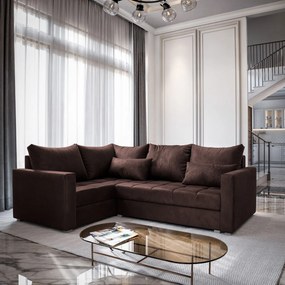 Masseno Narożnik LIRENO z funkcją spania i pojemnikiem na pościel Narozniki L, Rozkładana sofa - Brązowy, KRONOS 06