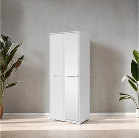 Szafa Otwierana Dwudrzwiowa z Lustrem 80cm x 200cm BIAŁA | Półki + Wieszak