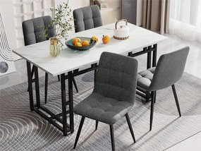 Stół jadalny - blat efekt marmuru - czarne metalowe nogi - 120x70cm - Biały i Czarny