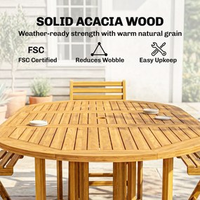 Outsunny Zestaw mebli ogrodowych FSC drewno 7-częściowy, rozkładany stół z 6 składanymi krzesłami, otwór na parasol, design lamelowy | Aosom PL
