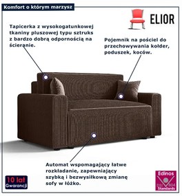 Brązowa tapicerowana sztruksem sofa rozkładana S2-S20