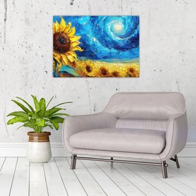 Obraz na szkle - Malowanie słoneczników (70x50 cm)