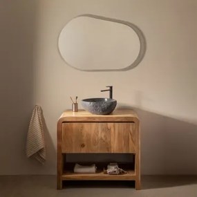 Zestaw Mebli Łazienkowych Z Drewna Vacry Akacja Brąz & Nieregularna Z Czarnego Cementu ↔︎40 Cm Fedro & Owalna - Sklum