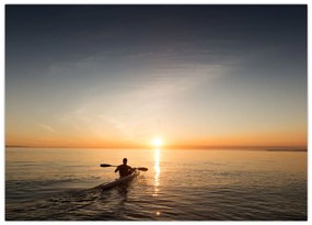 Obraz na szkle kajakarza o zachodzie słońca (70x50 cm)