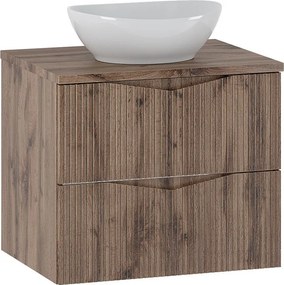 Zestaw do Łazienki 60cm Szafka z Blatem Umywalka Ryflowane Fronty Dąb Wotan Cleo