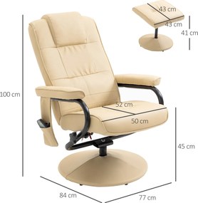HOMCOM Fotel do masażu z podnóżkiem fotel telewizyjny fotel relaksacyjny sztuczna skóra kremowy