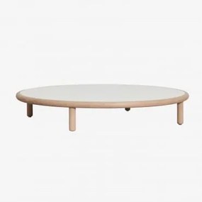 Okrągły Stolik Kawowy Z Drewna Akacjowego Olivia Gardenia Biel & Jasny Akacjowy Brąz & Ø100 Cm - Sklum