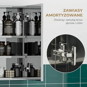kleankin Szafka z lustrem, szafka łazienkowa, 3 drzwi lustrzane, 5 półek wewnętrznych, stal nierdzewna, Kolor: Srebrny, 70 x 12 x 55 cm