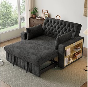 Sofa z funkcją rozkładania - Sofa do salonu z uchwytem na kubek i portem ładowania USB - półka do przechowywania - szara tkanina szenilowa