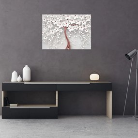 Obraz - Obraz białego drzewa z kwiatami, rosegold (70x50 cm)
