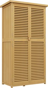 Outsunny Szafka Ogrodowa Wodoodporna, 2 Drzwi z Zamkiem, Drewno Sosnowe, 87D x 46,5S x 160W cm, Jasnożółty