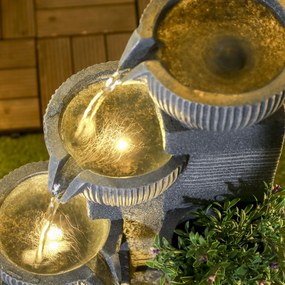 Outsunny Fontanna Ogrodowa Nowoczesna - Naturalnego Kamienia 4-Stopniowa Zasilana Energia Sloneczna Diody LED Wys. 57 cm Ciemnoszary na Taras | Aosom PL