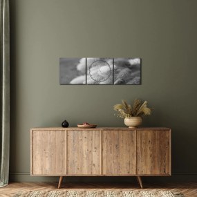Obraz - trawa z króliczym ogonkiem na stole (z zegarem) (90x30 cm)