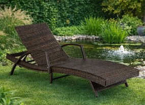 Leżanka ogrodowa z regulowanym oparciem Vibe, brązowy technorattan, szara poduszka