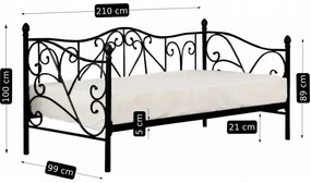 Czarne metalowe zdobione łóżko jednoosobowe 90x200 - Eklo