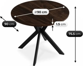 Stół Okrągły LAUREN 90 cm Orzech/Czarny Loft Nowoczesny