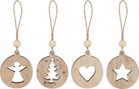 Ozdoba świąteczna RUSTIC JOY drewniana 7,5 cm - różne wzory
