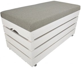 Pufa kufer skrzynia z kółkami drewniana sosnowa siedzisko 80cm malowana biała