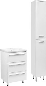 Biały Zestaw do Łazienki Stojący 50cm Szafka z Umywalką Słupek Bryza