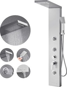 Kolumna Prysznicowa SucceBuy z Głowicą Prysznicową z Efektem Deszczu, Systemem Panelu Prysznicowego Naściennego O Wysokim Ciśnieniu, Baterią 5-funkcyjną
