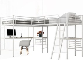 Łóżko antresola 2-osobowe - 2 x 90 x 200 cm - z biurkiem narożnym i drabinkami - metalowe - białe