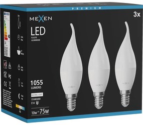 Mexen Nova 3x żarówka LED płomyk E14, C37, 10W, Neutralna - 4000K, 1055 lm - L106-E14-1040-01x03