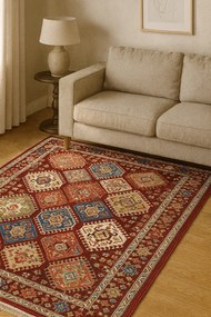 Wzorzysty czerwony dywan w geometryczne wzory F3-L19