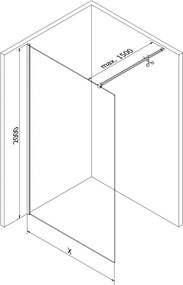 Mexen Kioto-X ścianka prysznicowa Walk-in 120 x 200 cm, transparent 10 mm, czarna - 800-120-101-70-00-X