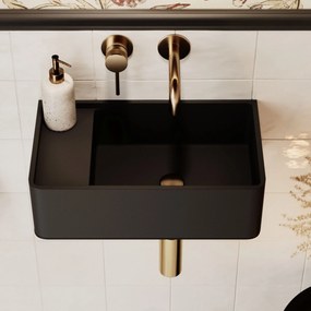 Umywalka z kamienia syntetycznego nablatowa / wisząca prostokątna czarna 43 cm x 25 cm EVELIA Black : Otwór na baterię - Nie, Typ montażu - podwieszana