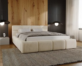 Emporius Oslo łóżko tapicerowane 180x200 cm - nowoczesne, sypialniane z pojemnikiem i stelażem - łóżko dwuosobowe, tkanina aksamitna, wanilia (Magic Velvet 2201)