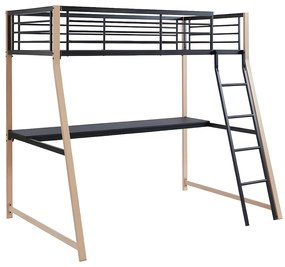 Łóżko z antresolą MALICIA – 90 × 190 cm – z biurkiem – kolor czarny i dębowy