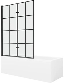 Mexen Cubik wanna prostokątna 170 x 70 cm z obudową i parawanem 2-skrzydłowym 120 cm, czarny wzór - 550317070X9212027077