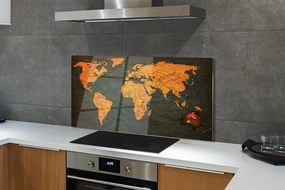 Panel szklany do Kuchni Ekskluzywna Złota Mapa Świata